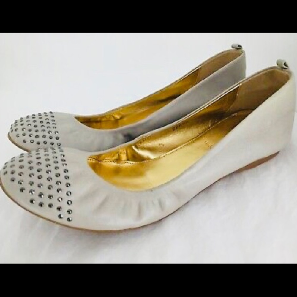 J.CREW Cece Gray Studded Leather Ballet Flats Shoe